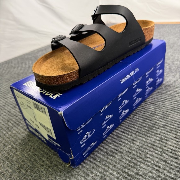 Birkenstock Florida Men's Size 10 Black Three Strap Cork Regular Fit New In Box